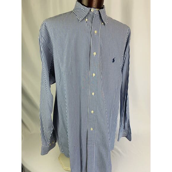 17 (34/35) Ralph Lauren Yarmouth 100% Cotton Blue White Button Down Shirt Men's - Picture 2 of 8